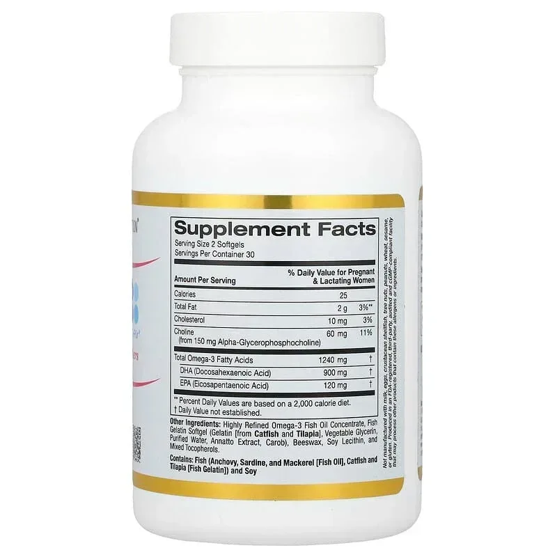 California Gold Nutrition, Prenatal DHA, Omega-3 Fatty Acids DHA and EPA plus Choline, 60 Fish Gelatin Softgels - Image 2