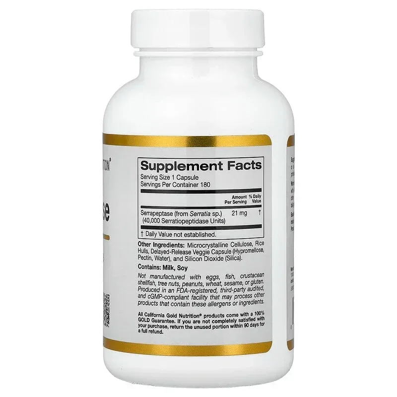 California Gold Nutrition, Serrapeptase, Proteolytic Enzyme, 40,000 SPUs, 180 Veggie Capsules - Image 2