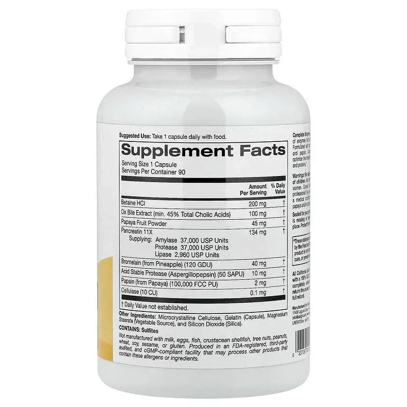 California Gold Nutrition, SimplyOne®, Complete Enzymes with Betaine HCl, Ox Bile Extract, Full-Spectrum Enzymes, and Bromelain, 90 Capsules - Image 2