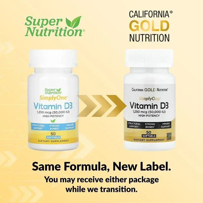 California Gold Nutrition, SimplyOne®, Vitamin D3, 1,250 mcg (50,000 IU), 50 Softgels - Image 5