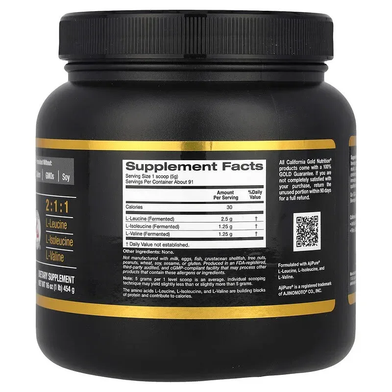 California Gold Nutrition, Sport, BCAA Powder, AjiPure®, Branched Chain Amino Acids with L-Leucine, L-Isoleucine and L-Valine, 1 lb (454 g) - Image 2