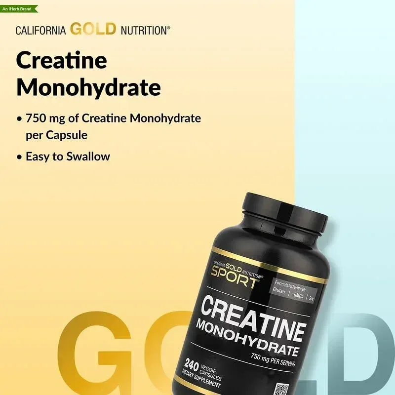 California Gold Nutrition, Sport, Creatine Monohydrate, 750 mg, 240 Veggie Capsules - Image 4