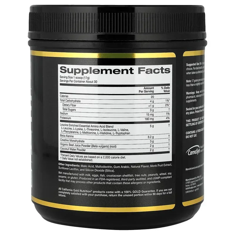 California Gold Nutrition, Sport, Creatine Sports Formula™, with Amino Acid Blend, Beta-Alanine, Beet Juice & Coconut, 1.13 lb (514 g) - Image 3