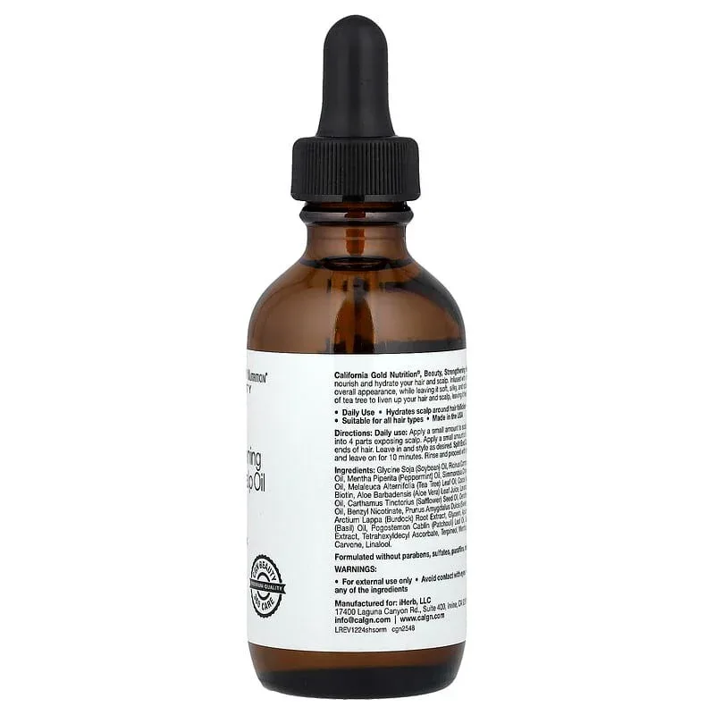 California Gold Nutrition, Strengthening Hair & Scalp Oil, Biotin, Rosemary Mint, 2 fl oz (59 ml) - Image 4