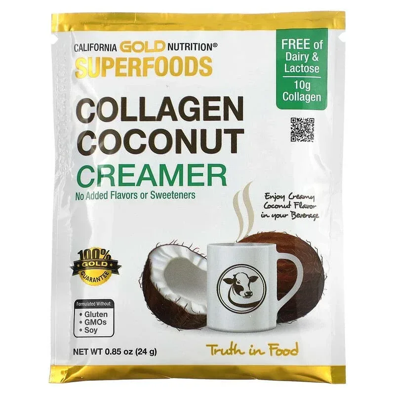 California Gold Nutrition, Superfoods, Collagen Coconut Creamer with Organic Coconut Milk Powder, and Hydrolyzed Collagen Peptides, Unsweetened, 12 Packets 0.85 oz (24 g) Each - Image 3