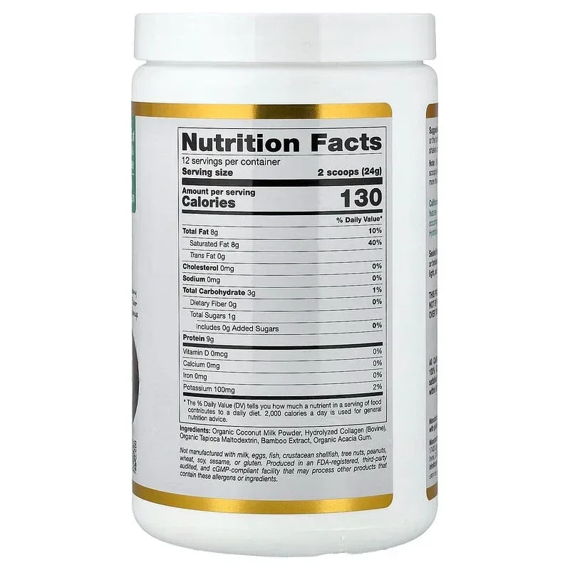 California Gold Nutrition, Superfoods, Collagen Coconut Creamer with Organic Coconut Milk Powder, and Hydrolyzed Collagen Peptides, Unsweetened, 12 Packets 0.85 oz (24 g) Each - Image 8