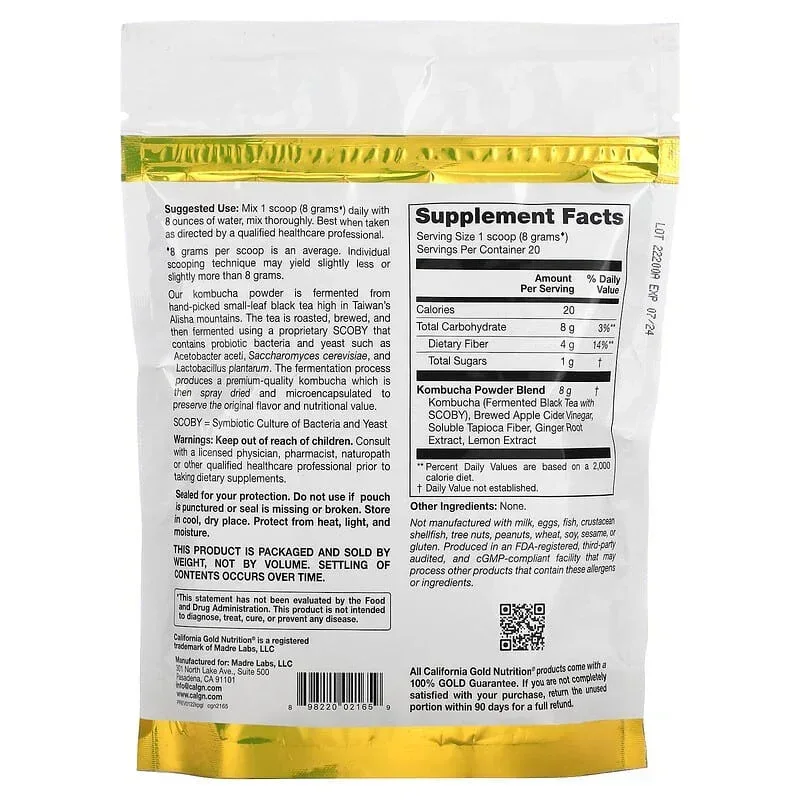 California Gold Nutrition, Superfoods, Kombucha Powder, 5.64 oz (160 g) - Image 2