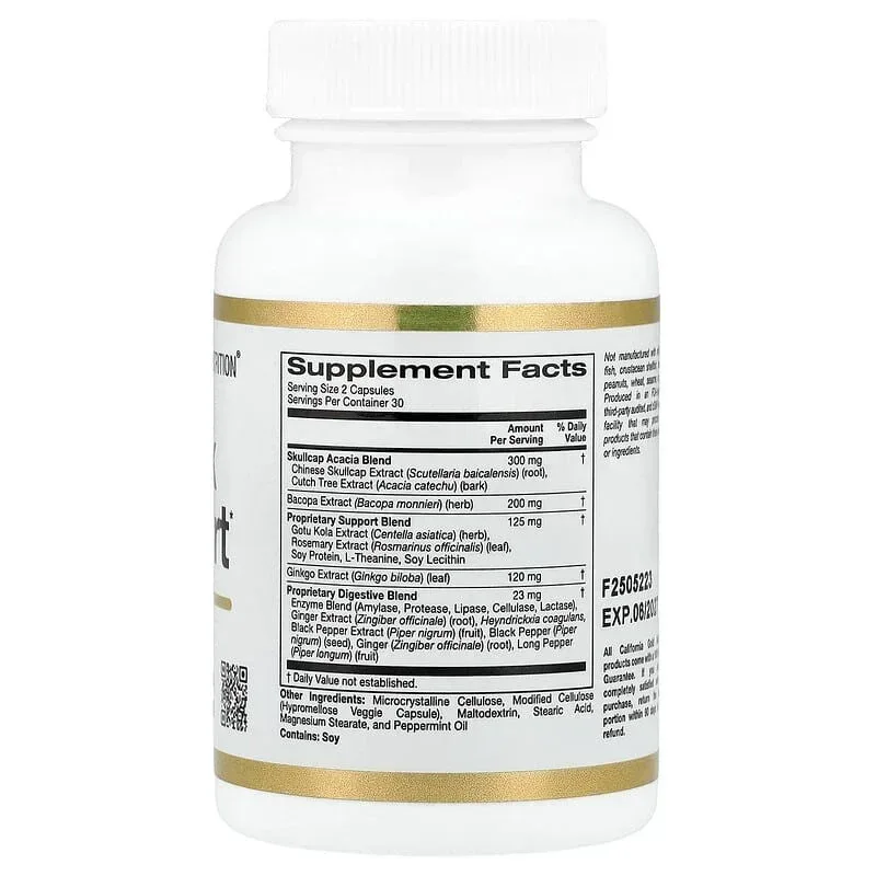 California Gold Nutrition, Think Support, with Ginkgo Biloba, Skullcap, Gotu Kola, Bacopa and Enzymes - Image 2