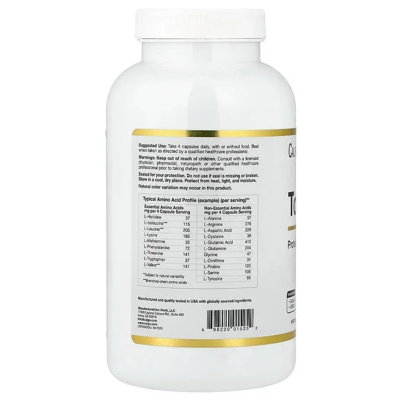 California Gold Nutrition, Total Amino with Vitamin B-6, and 20 Amino Acid Blend, 240 Veggie Capsules - Image 3