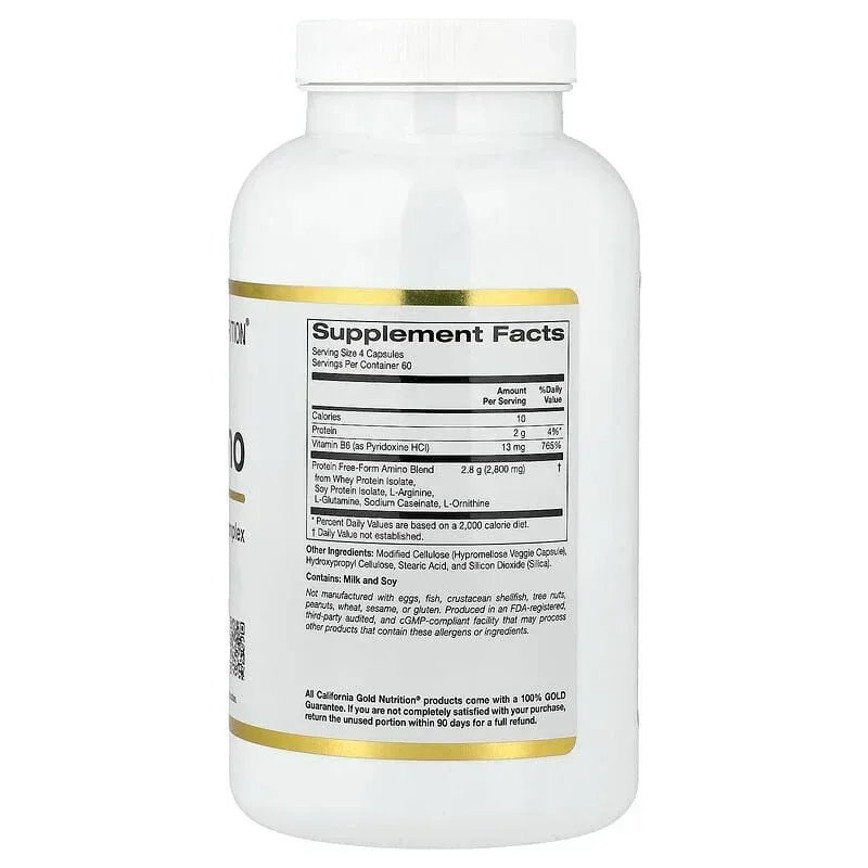 California Gold Nutrition, Total Amino with Vitamin B-6, and 20 Amino Acid Blend, 240 Veggie Capsules - Image 4