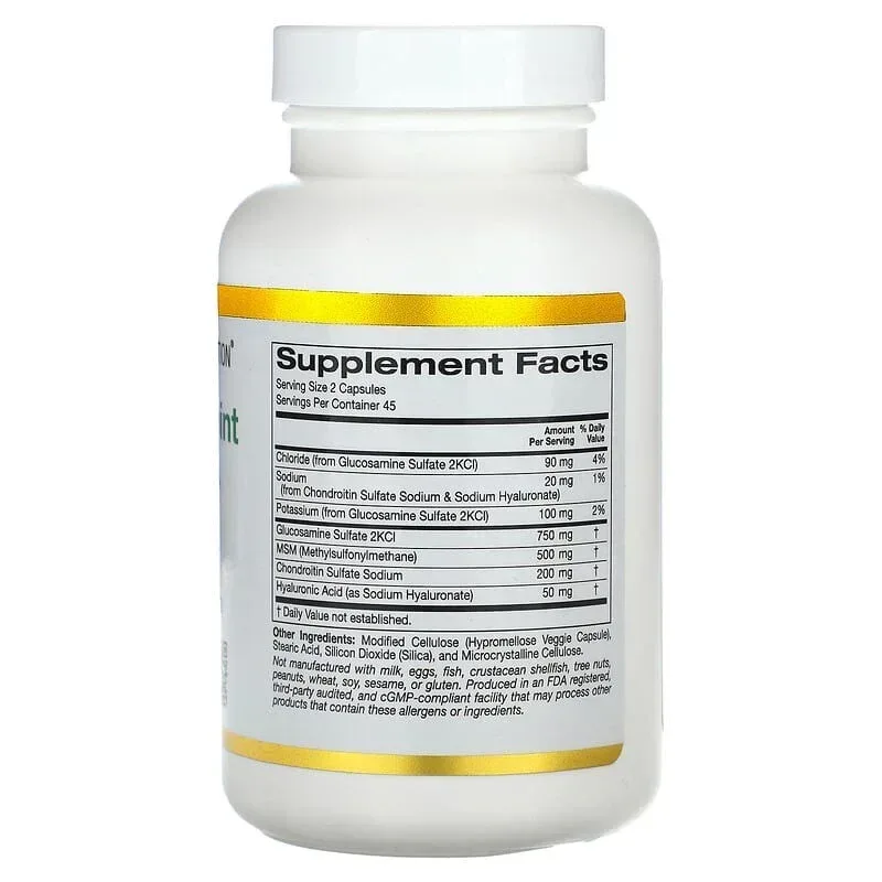 California Gold Nutrition, Total Veggie Joint Support Formula with Glucosamine, Chondroitin, MSM, and Hyaluronic Acid, 90 Veggie Capsules - Image 2
