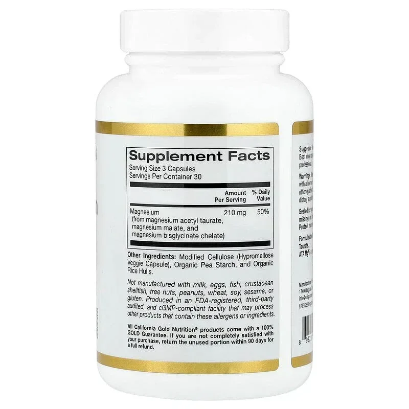 California Gold Nutrition, Triple Magnesium Complex, 70 mg , 90 Veggie Capsules - Image 2