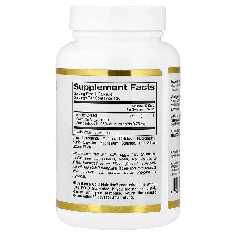 California Gold Nutrition, Turmeric Curcumin, 500 mg, 120 Veggie Capsules - Image 2