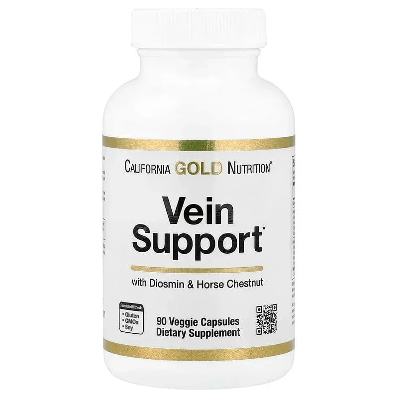 California Gold Nutrition, Vein Support with Diosmin, Butcher's Broom, Horse Chestnut, Bioflavonoids and Enzymes, 90 Veggie Capsules
