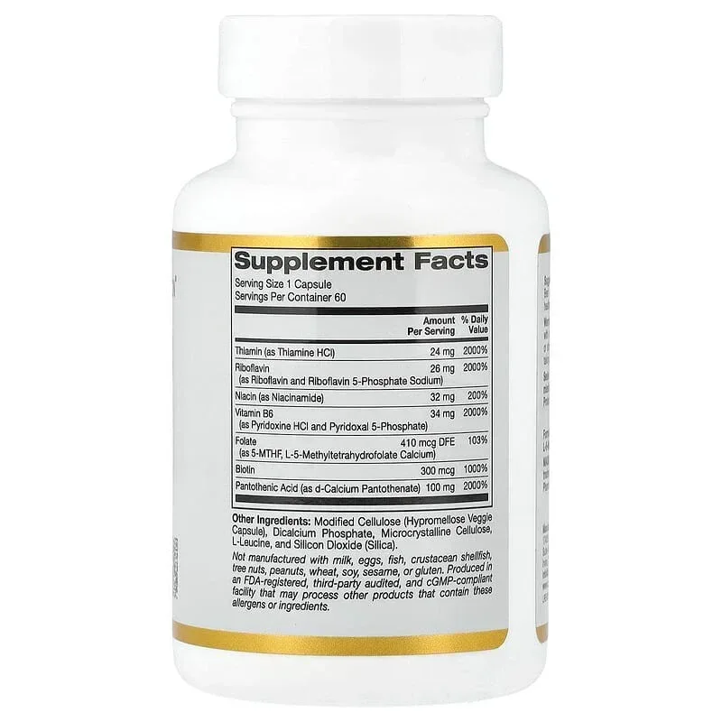 California Gold Nutrition, Vitamin B Complex with Folate, Biotin, Pantothenic Acid, and Vitamin B6, 60 Veggie Capsules - Image 2