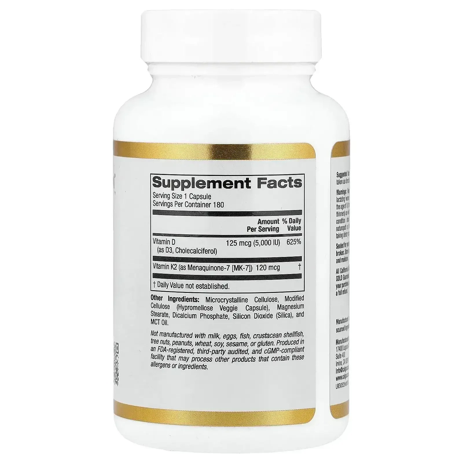 California Gold Nutrition, Vitamin D3 + K2 as MK-7, Veggie Capsules - Image 5