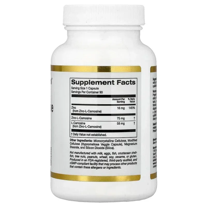 California Gold Nutrition, Zinc-L-Carnosine Complex, 90 Veggie Caps - Image 2