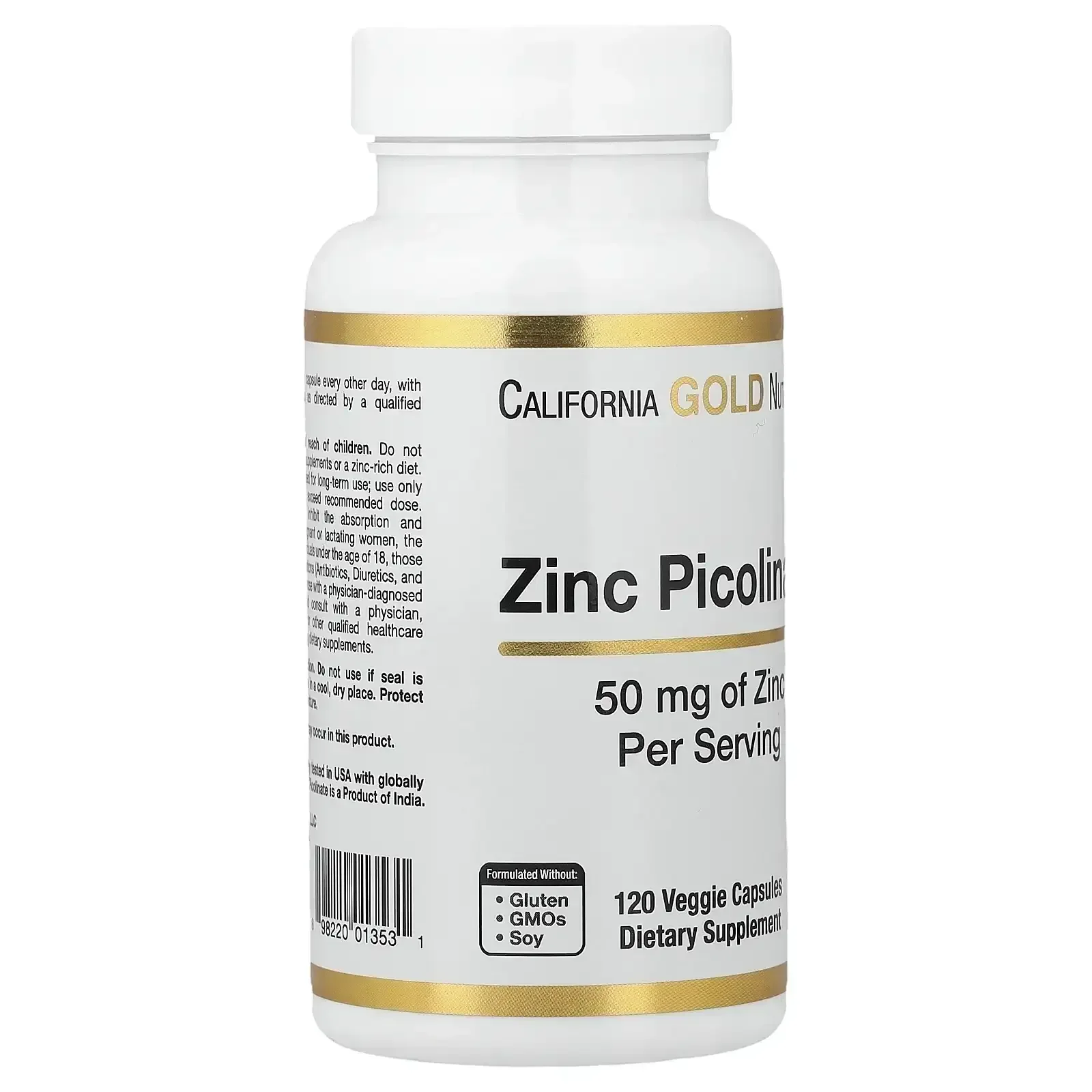 California Gold Nutrition, Zinc Picolinate, 50 mg, 120 Veggie Capsules - Image 4