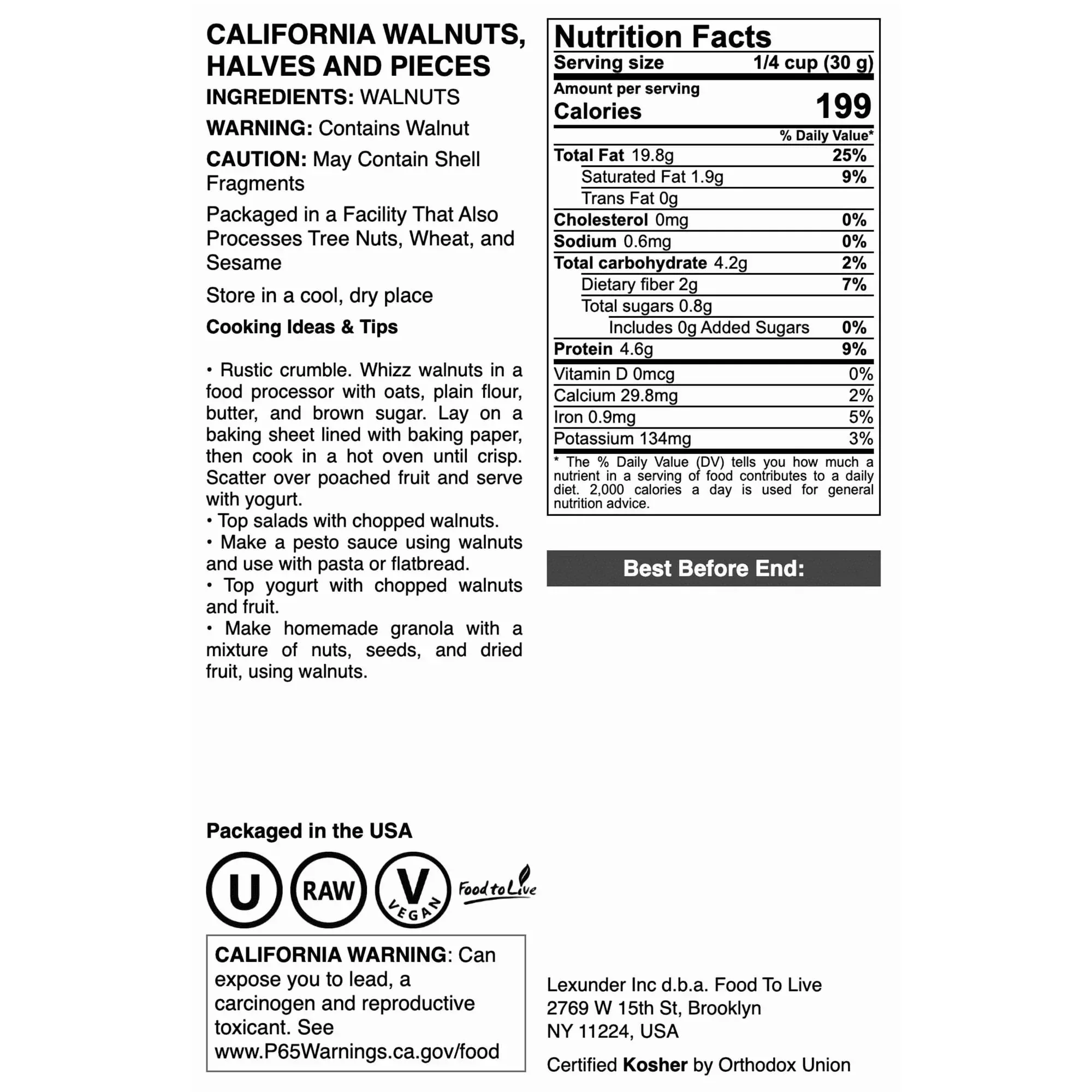 California Walnuts — Raw, Kosher, Vegan — by Food to Live - Image 3