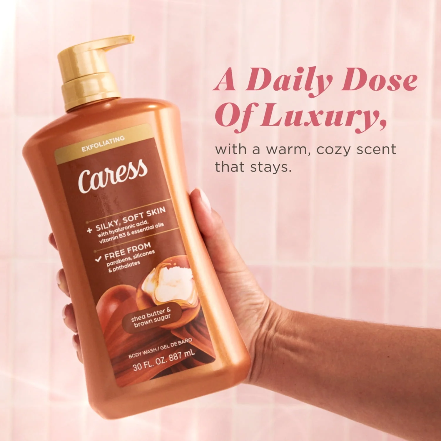 Caress Shea Butter & Brown Sugar Body Wash, Exfoliating & Moisturizing, Hyaluronic Acid, 30 oz - Image 6