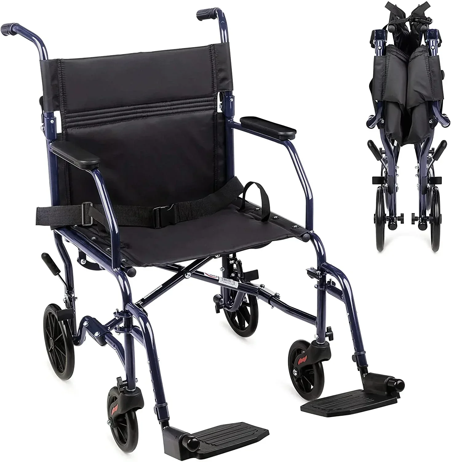 Carex Steel Transport Chair with 19" Seat, Swing-Away Footrests, Blue, 300 lb Weight Capacity - Image 2