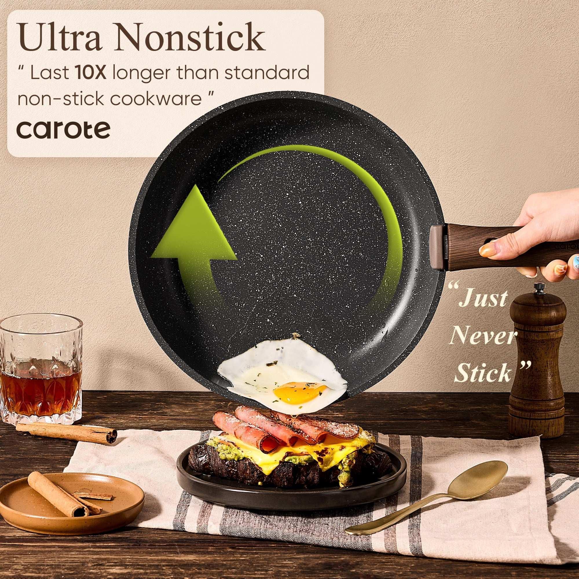 Carote 15 Pcs Nonstick Cookware Sets, Granite Non Stick Pots and Pans with Removable Handles, Oven Safe, Induction Compatible, Black - Image 13