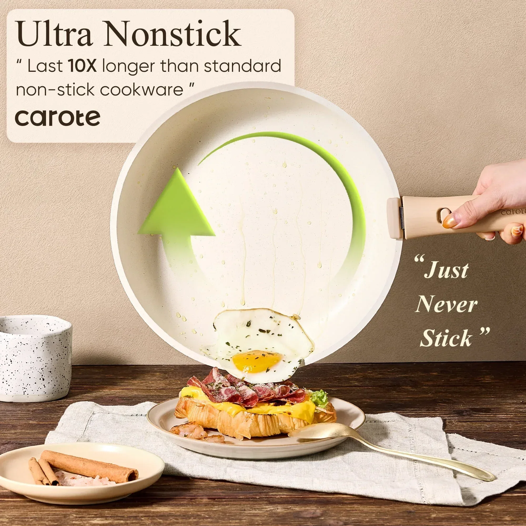 Carote 15 Pcs Nonstick Cookware Sets, Granite Non Stick Pots and Pans with Removable Handles, Oven Safe, Induction Compatible, Black - Image 24