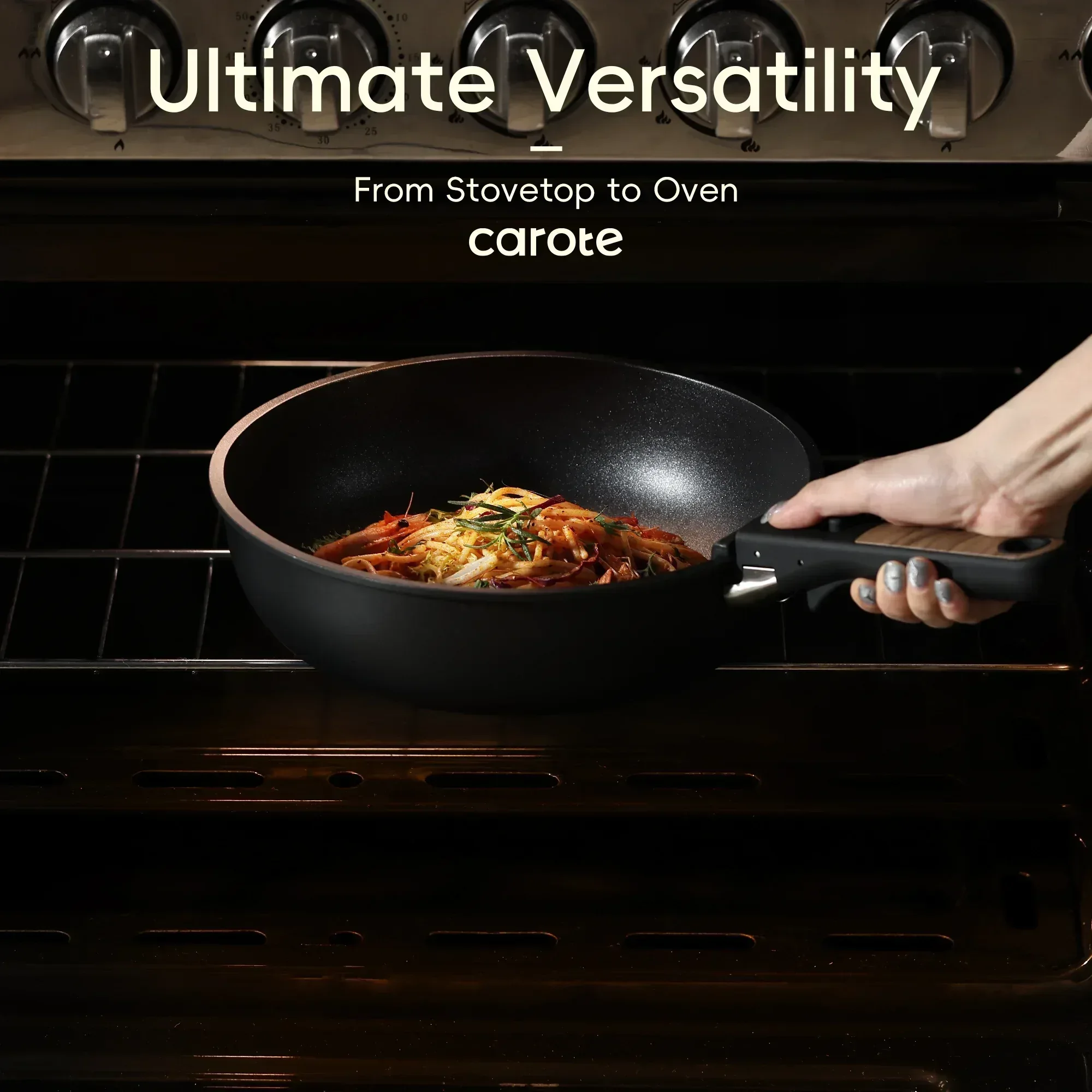 Carote 15 Pcs Nonstick Cookware Sets, Granite Non Stick Pots and Pans with Removable Handles, Oven Safe, Induction Compatible, Black - Image 4