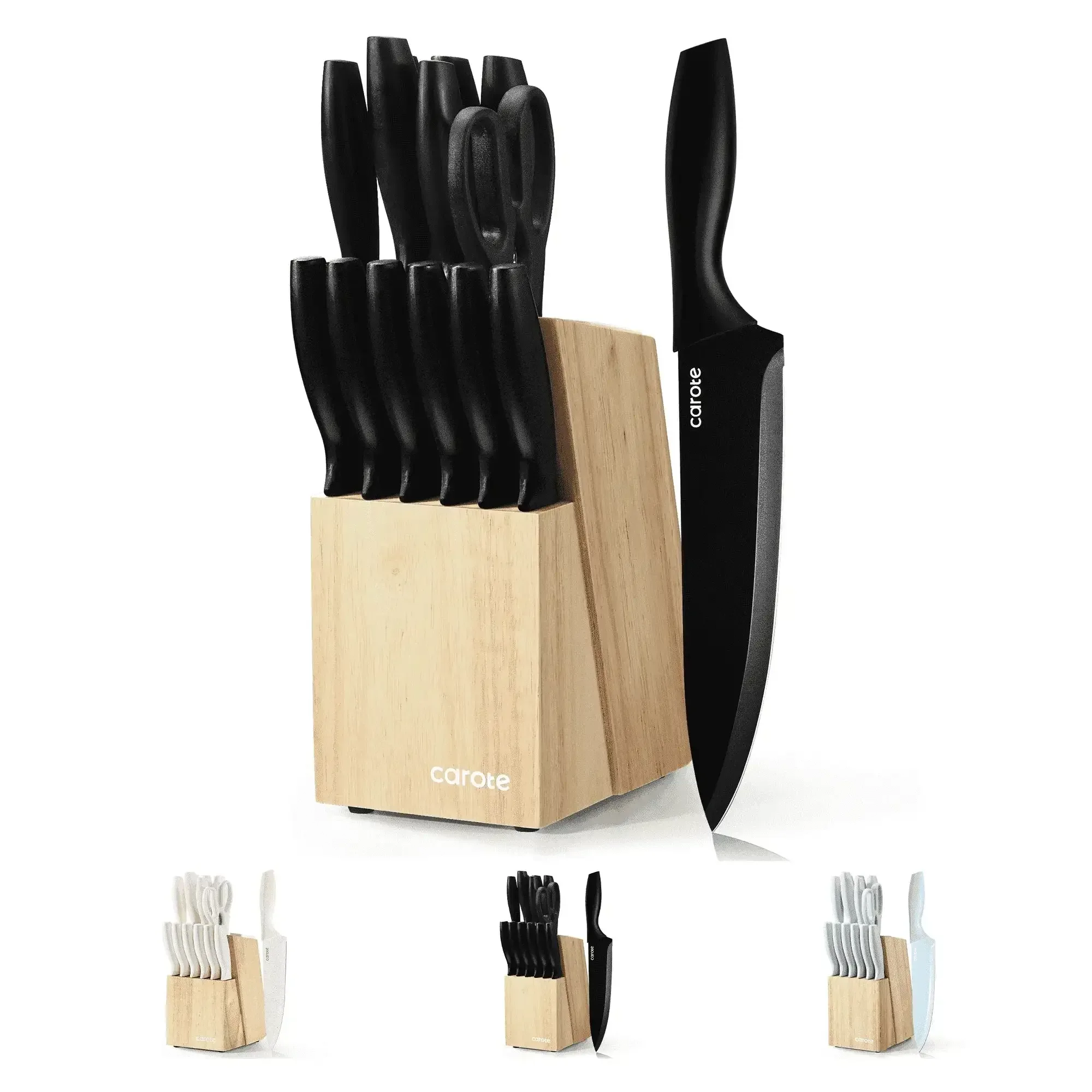 Carote 15-Piece Premium Kitchen Knife Set, Ceramic-Coated Blades with Stylish Wooden Block - Image 18