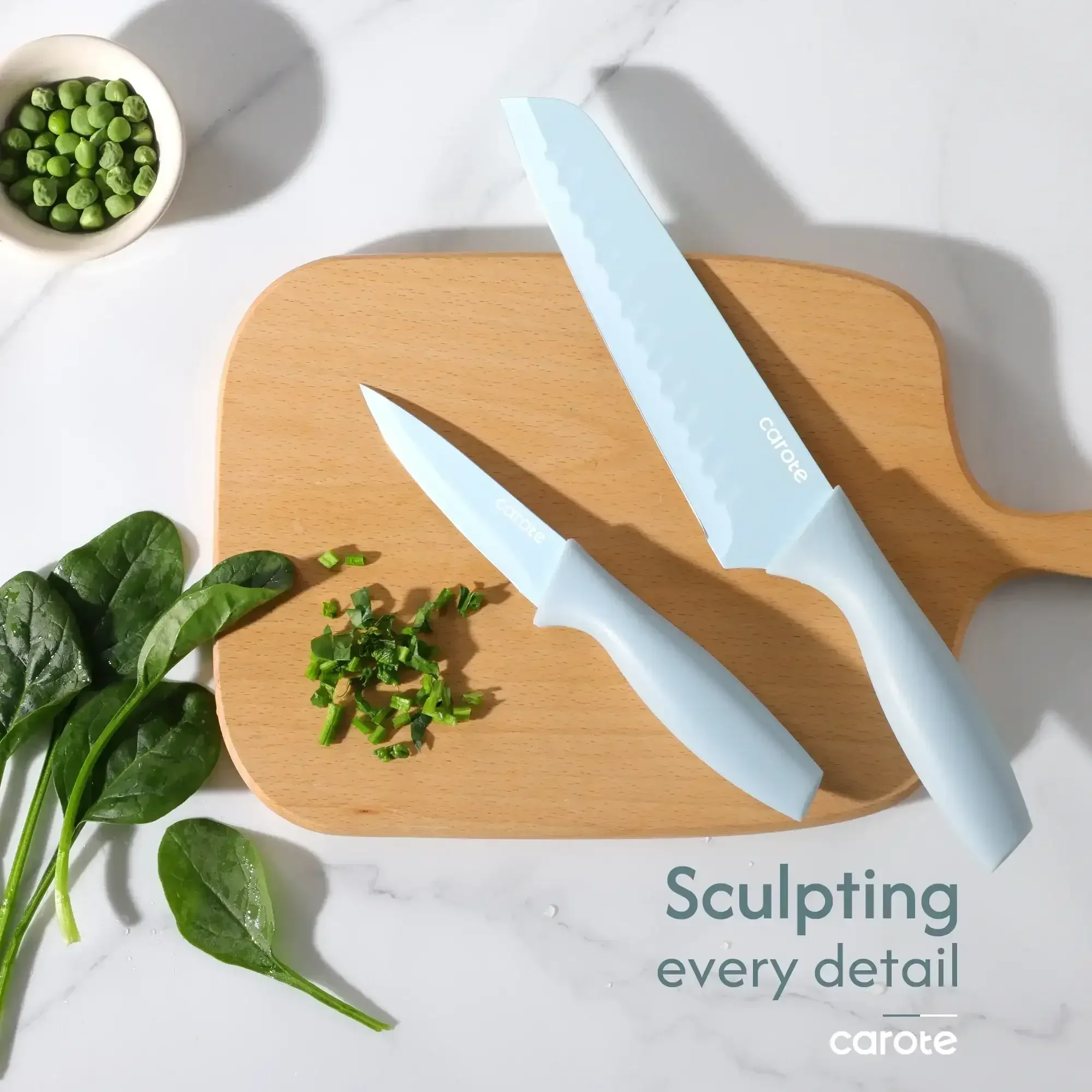 Carote 15-Piece Premium Kitchen Knife Set, Ceramic-Coated Blades with Stylish Wooden Block - Image 9