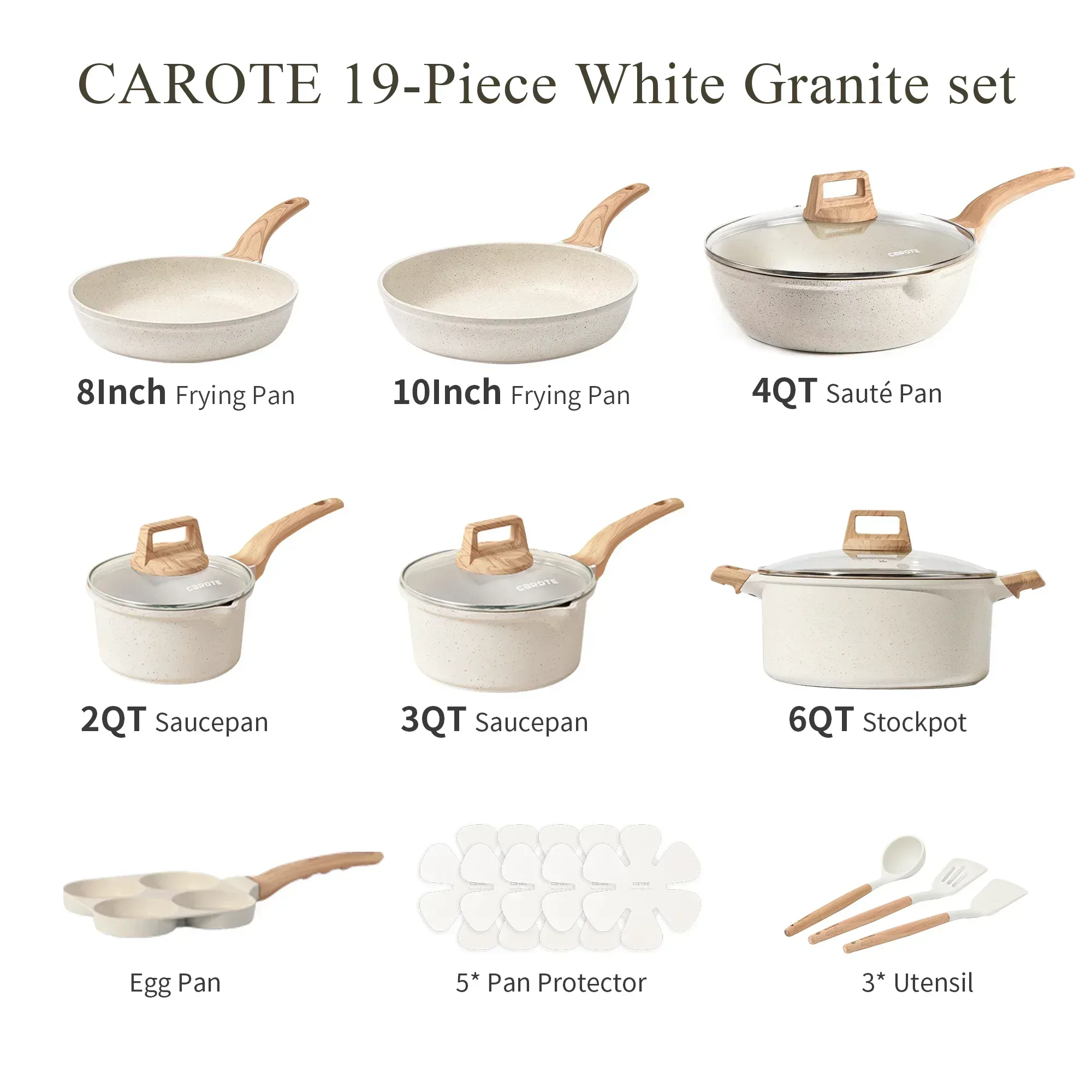 Carote Nonstick Cookware Sets, Granite Pots and Pans Set Non Stick, White - Image 2