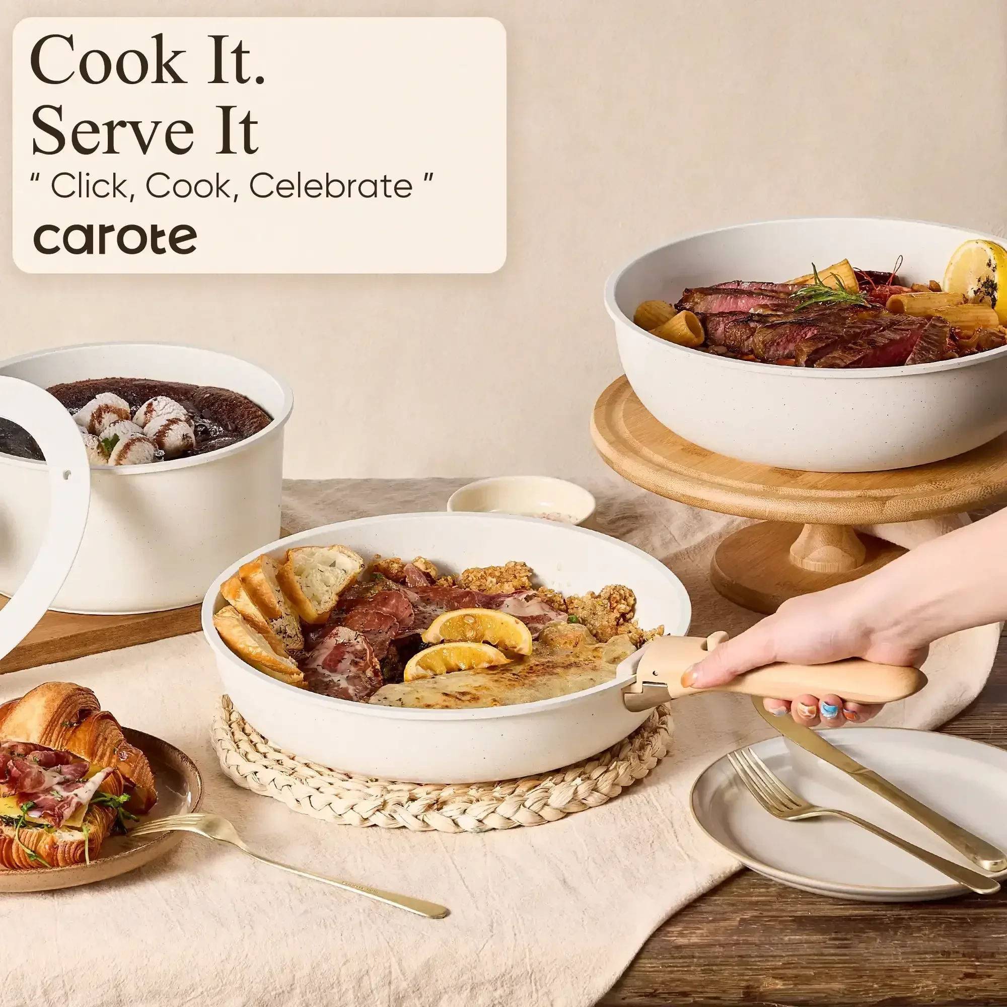 Carote 21 Pcs Nonstick Cookware Set, Pots and Pans Set with Detachable Handles, Oven/Dishwasher Safe, Stackable Kitchen Cooking Set, Granite - Image 10
