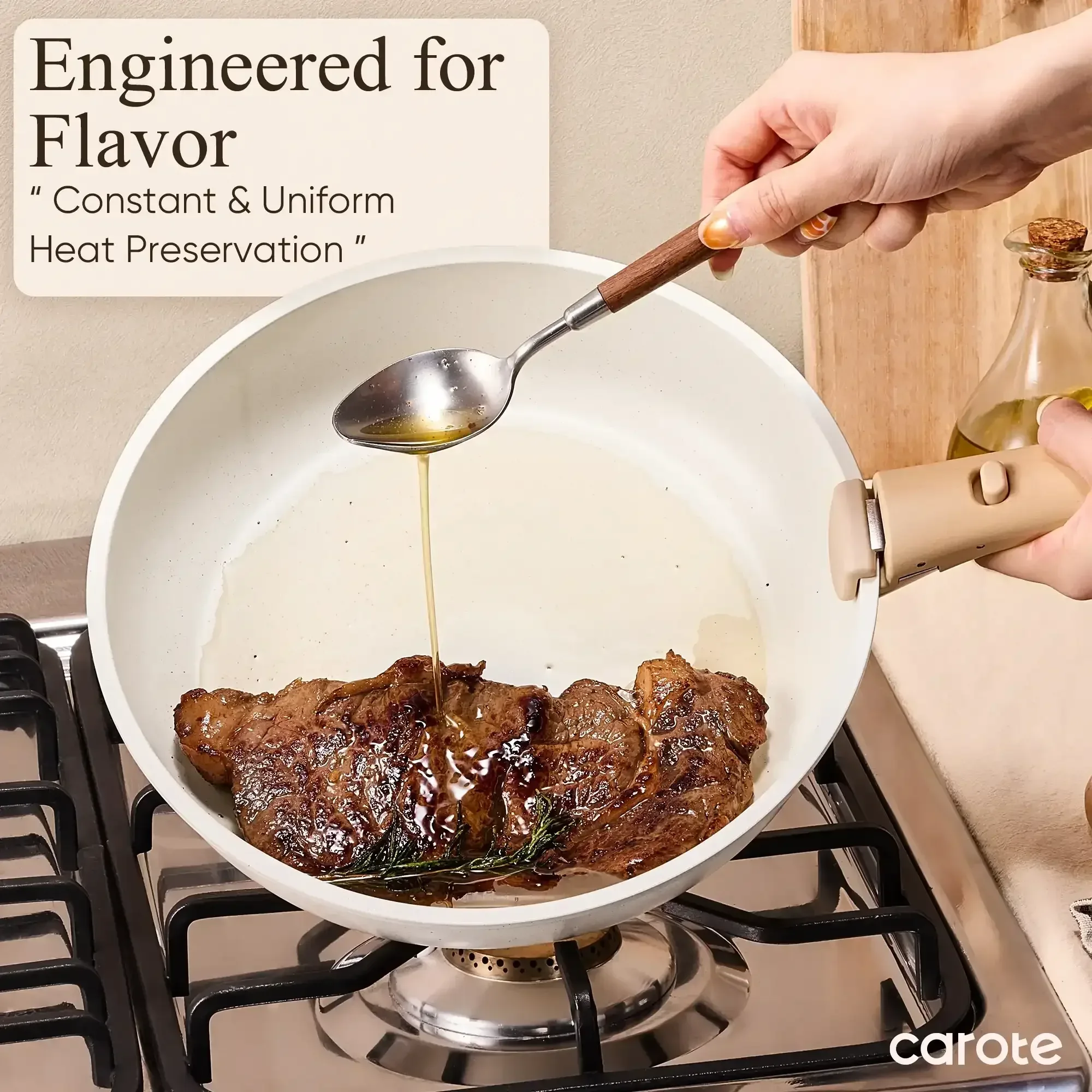 Carote 21 Pcs Nonstick Cookware Set, Pots and Pans Set with Detachable Handles, Oven/Dishwasher Safe, Stackable Kitchen Cooking Set, Granite - Image 12