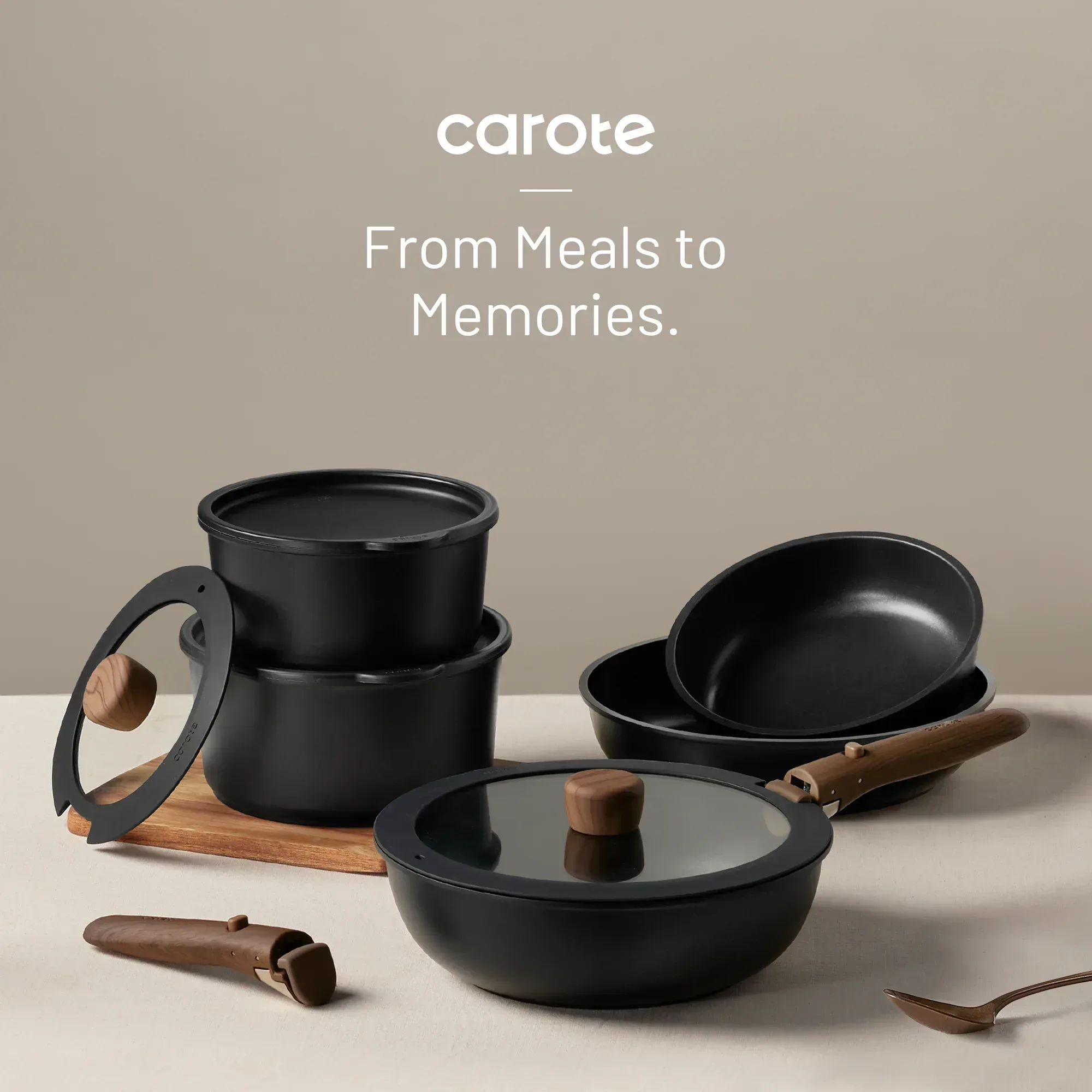 Carote 21 Pcs Nonstick Cookware Set, Pots and Pans Set with Detachable Handles, Oven/Dishwasher Safe, Stackable Kitchen Cooking Set, Granite - Image 7