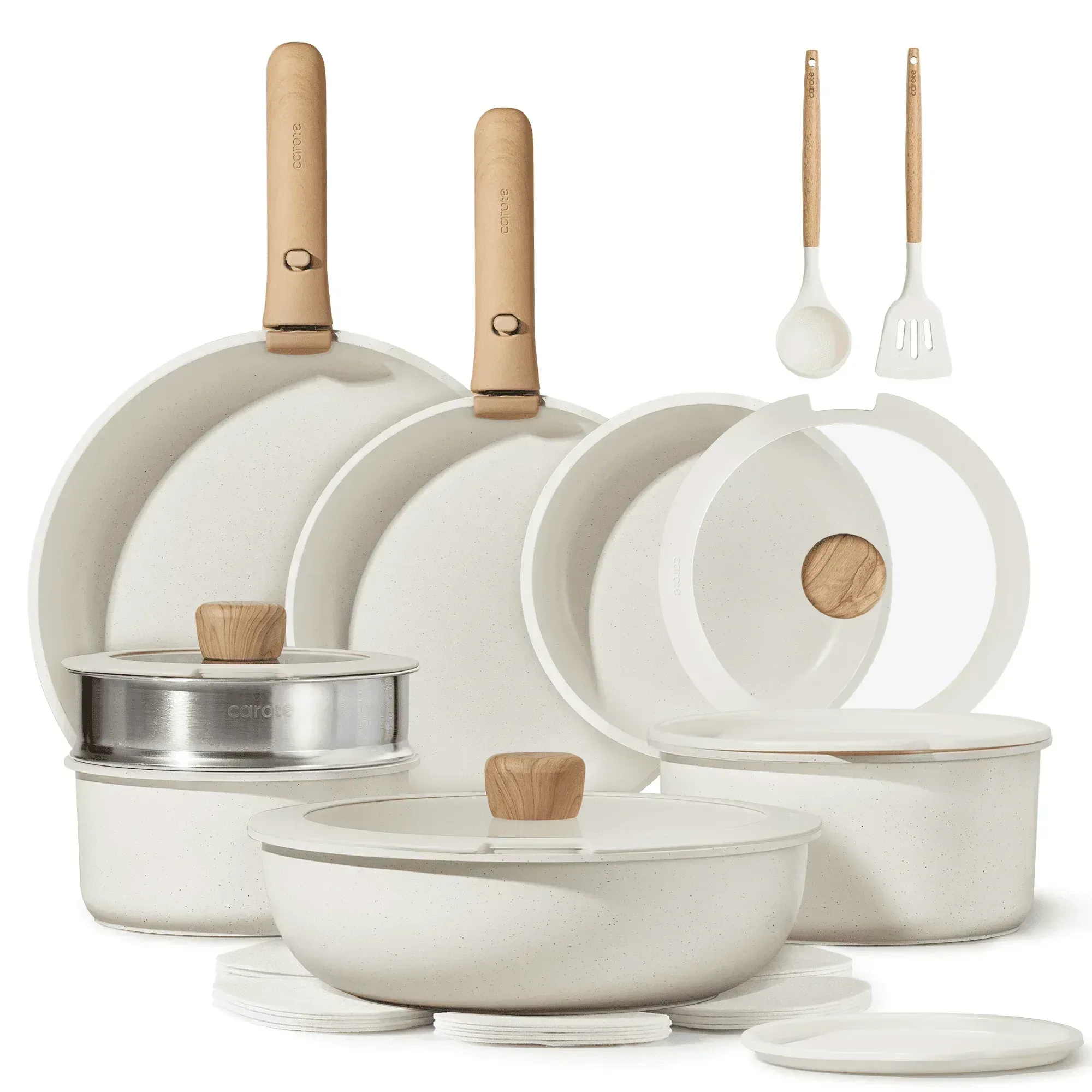 Carote 21 Pcs Nonstick Cookware Set, Pots and Pans Set with Detachable Handles, Oven/Dishwasher Safe, Stackable Kitchen Cooking Set, Granite - Image 8