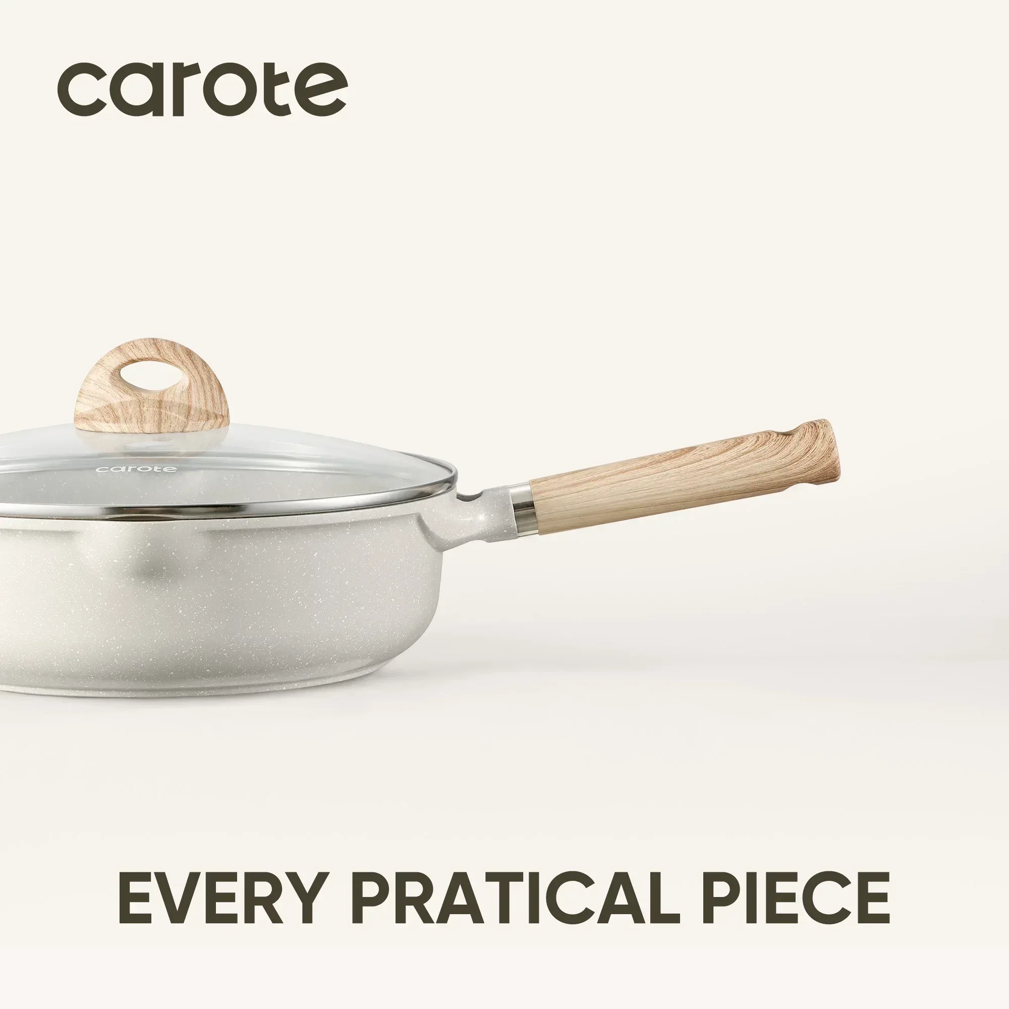 Carote 21pcs Pots and Pans Set Non Stick, Cookware Set Induction Ready, Kitchen Cooking Set, Beige - Image 3
