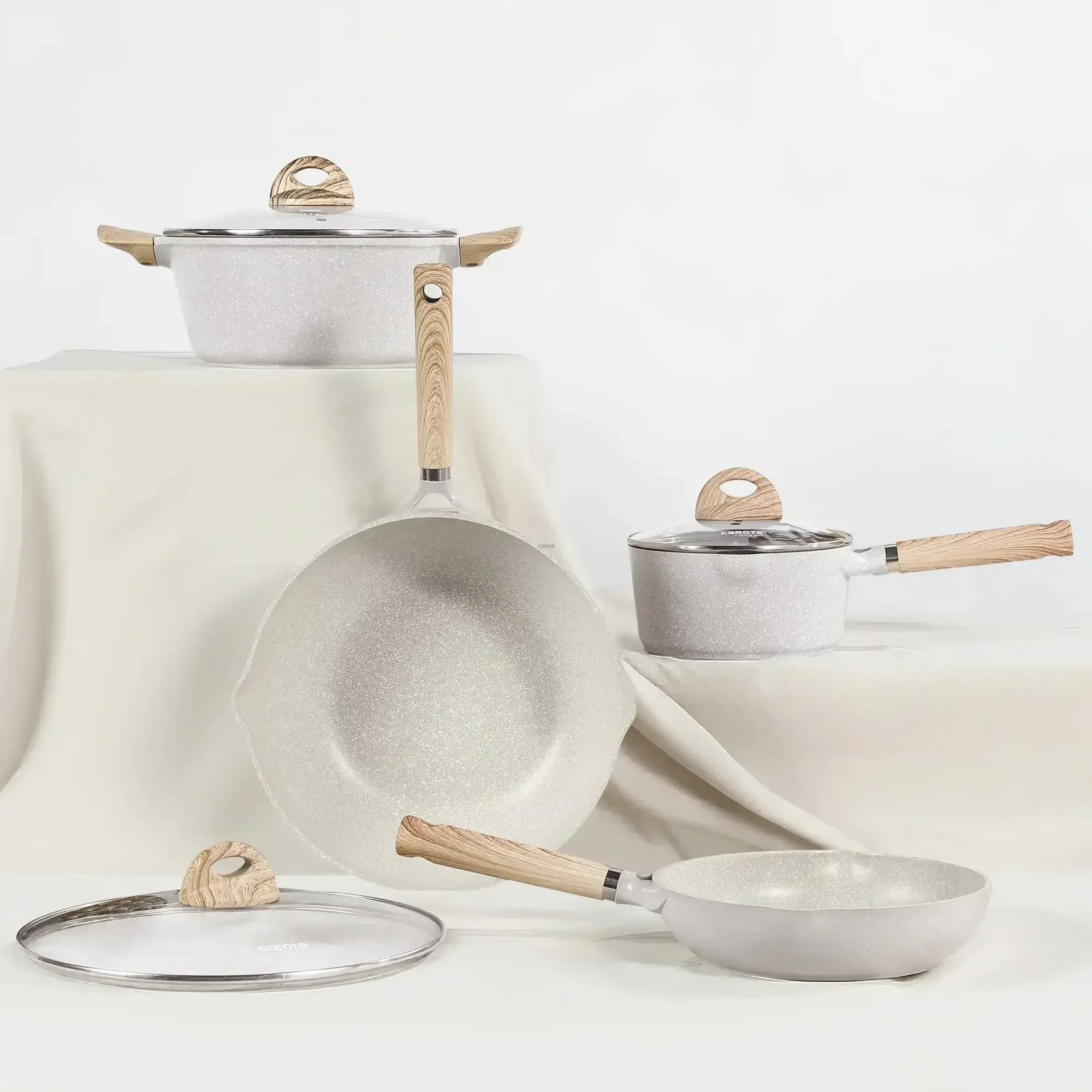 Carote 21pcs Pots and Pans Set Non Stick, Cookware Set Induction Ready, Kitchen Cooking Set, Beige - Image 7