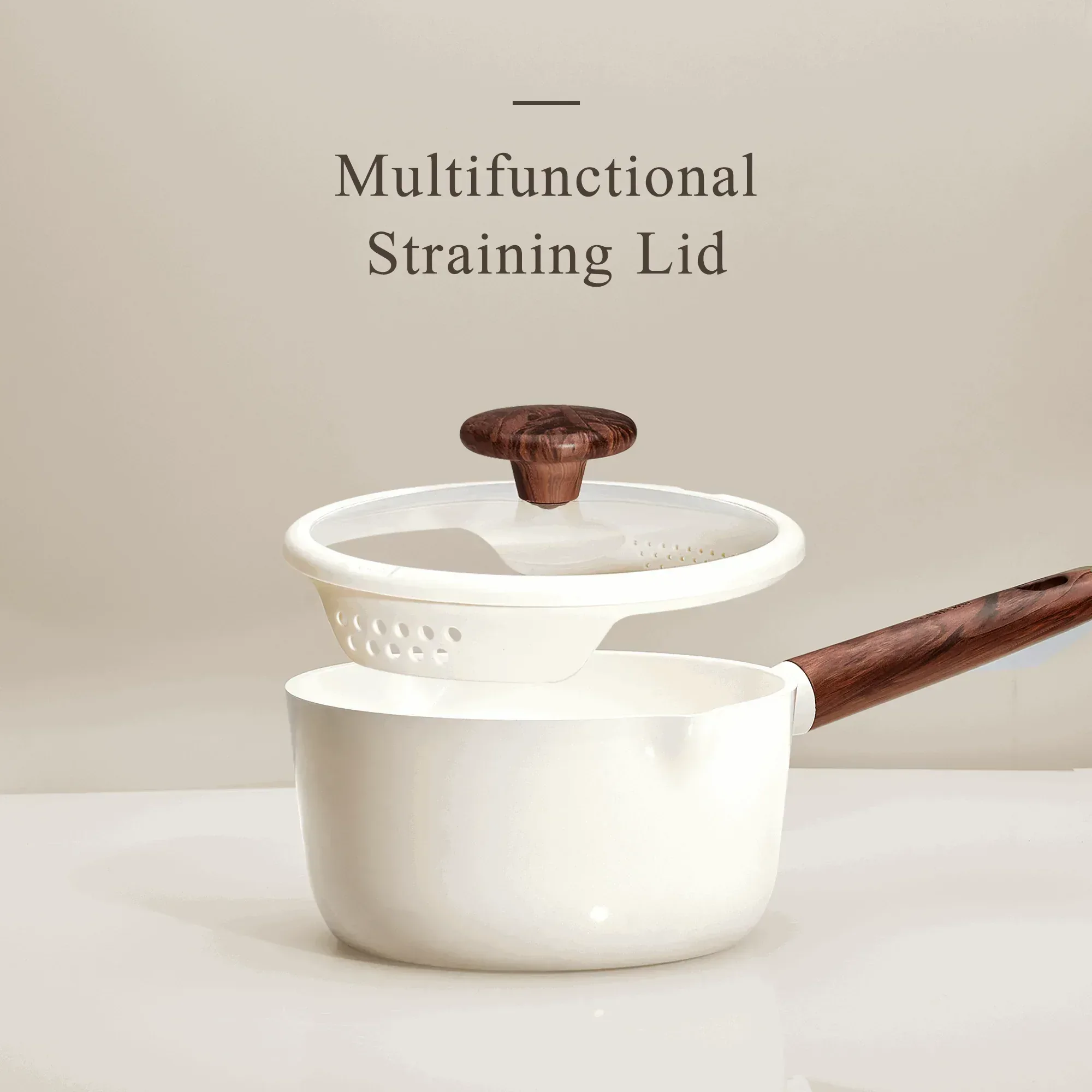 Carote 2QT & 3QT Ceramic Nonstick Saucepan Set with Strainer Lids, Small Cooking Pot, Induction Compatible, White - Image 3