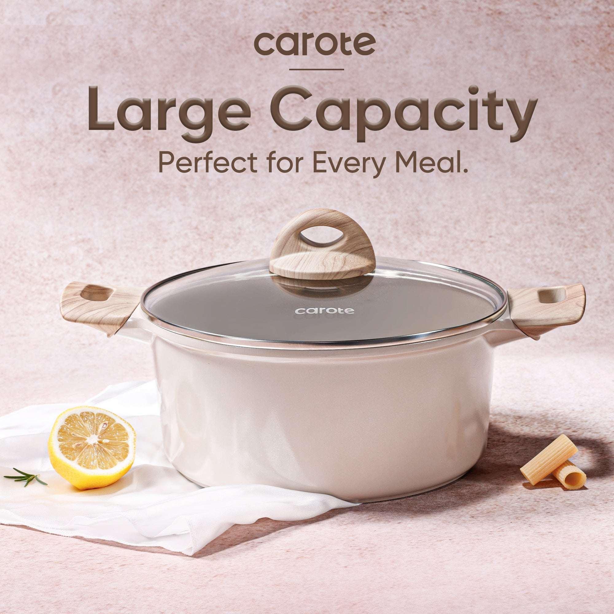 Carote Non Stick Ceramic Dutch Oven, Non Toxic Stockpot with Lid, Easy to Clean, All Stoves Compatible, 4.8QT, Taupe - Image 6