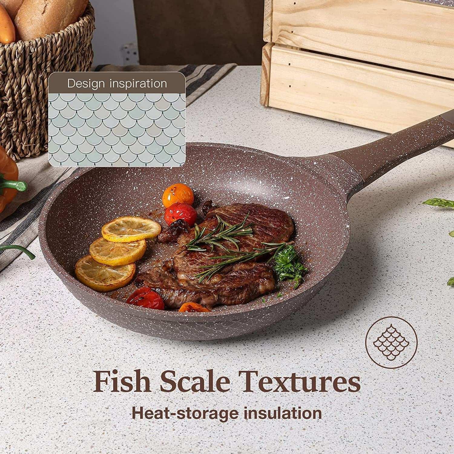 Carote Non Stick Pots and Pans Set,  Induction Kitchen Cookware Sets (Brown) - Image 11