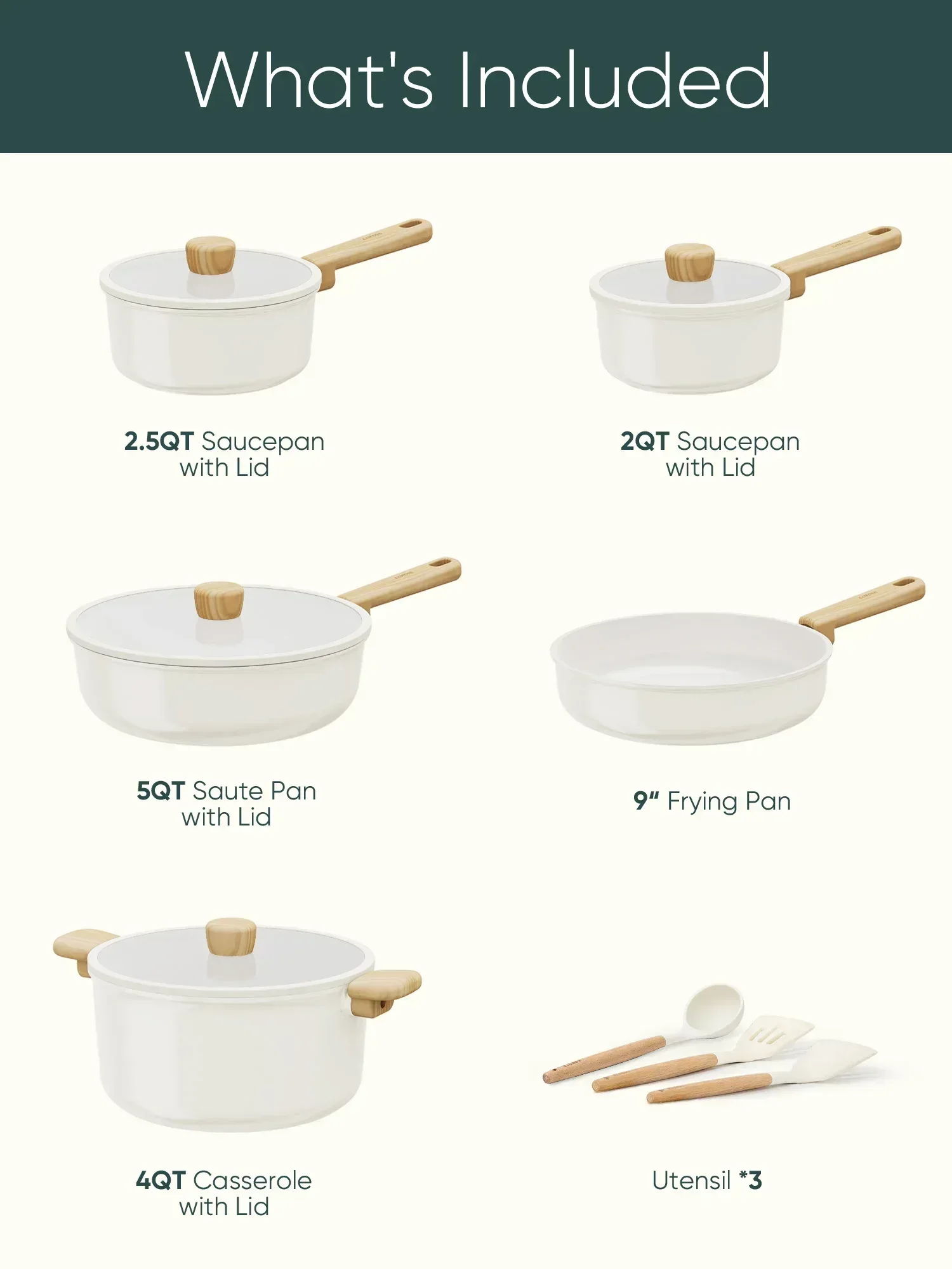 Carote Nonstick Ceramic Cookware Set 12-Piece,Kitchen Pots and Pans Set,Stay-Cool Handles,Induction Compatible,Cookware Set for RV and Camping,White - Image 2
