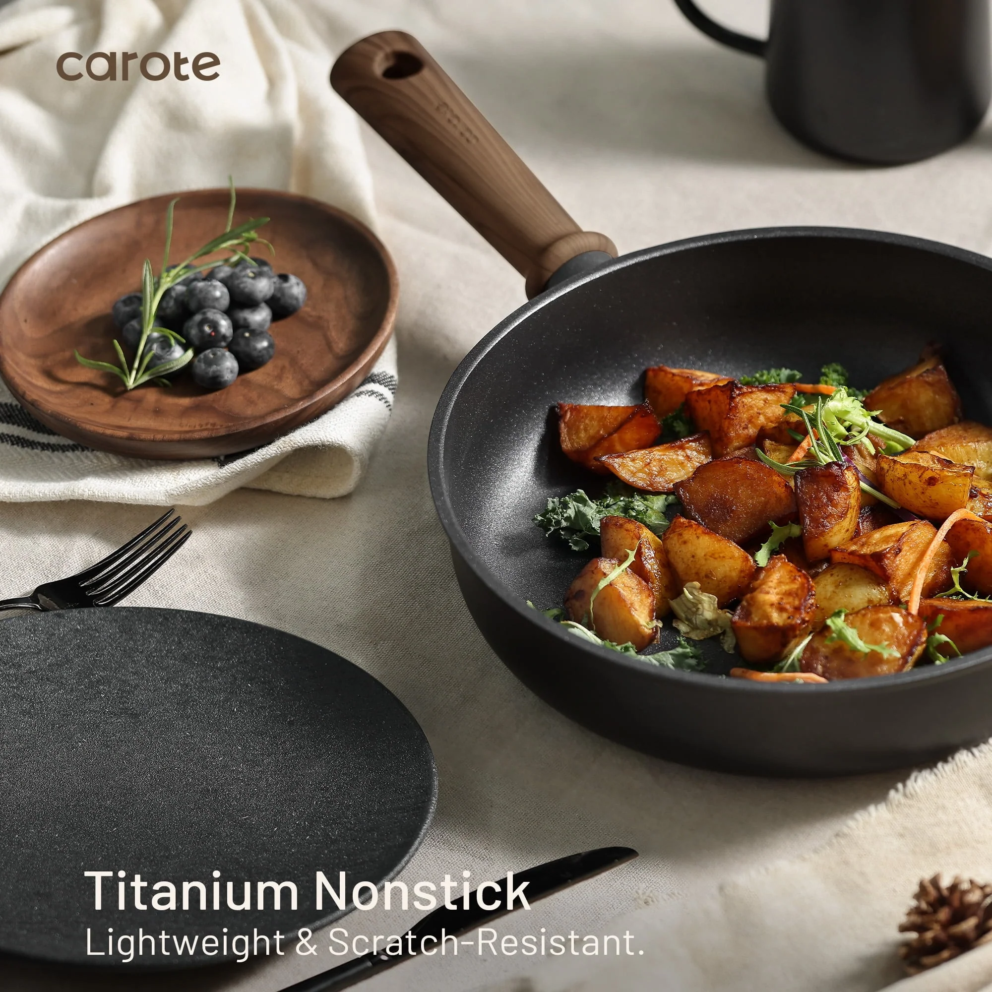Carote Titanium Nonstick Saute Pan with Lid, 11" Non-Stick Jumbo Cooker Compatible with All Stoves, Dishwasher Safe, 5QT, Black - Image 5