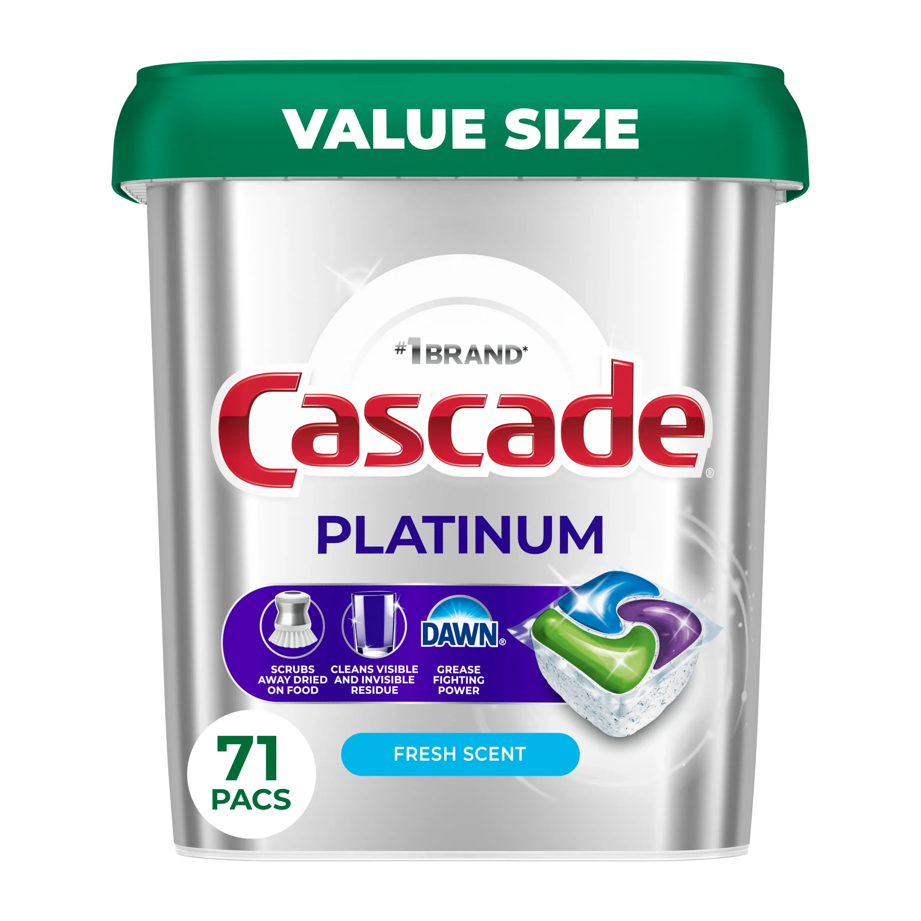 Cascade Platinum Dishwasher Pods, Dishwasher Detergent Soap Tabs, Fresh, 71 Count - Image 2