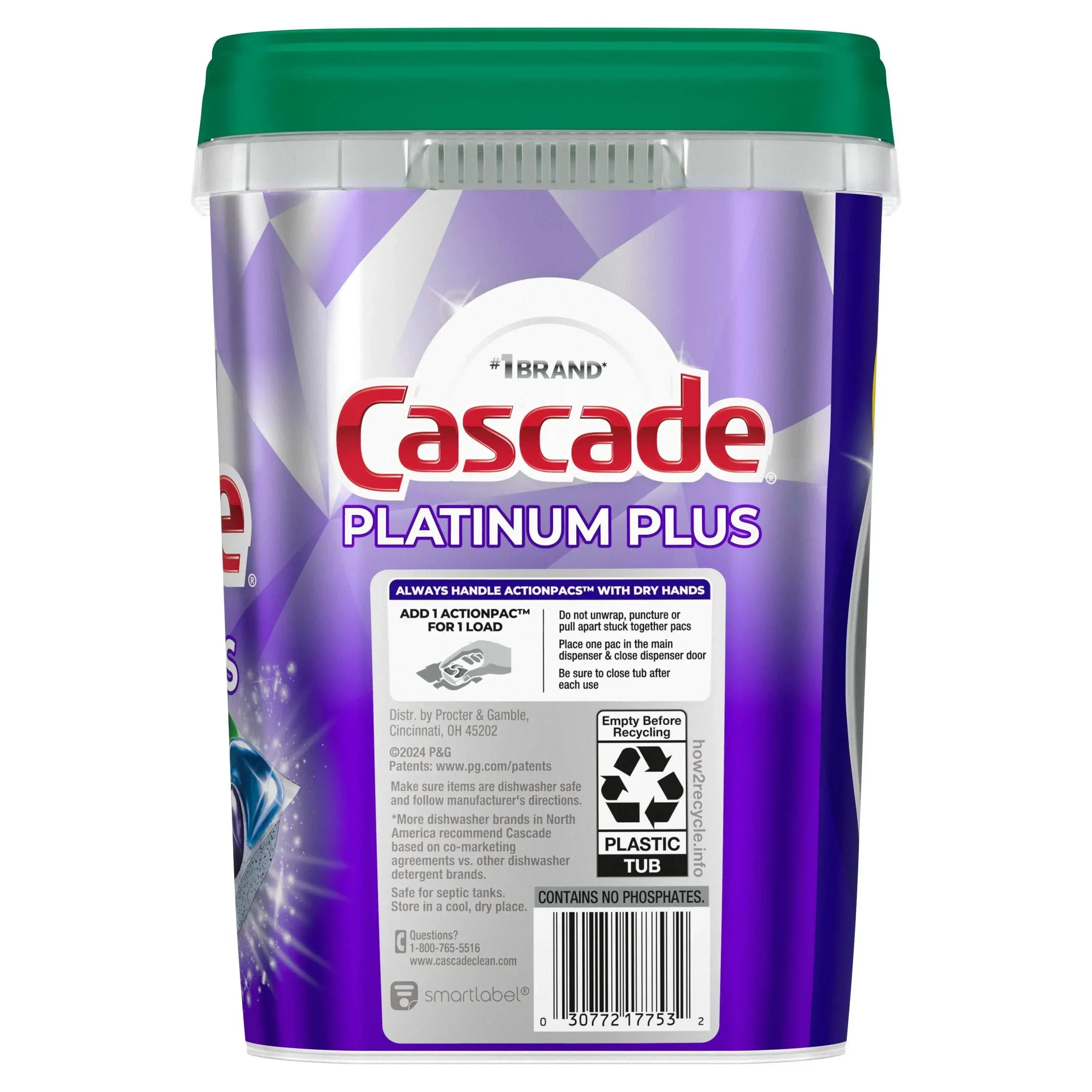 Cascade Platinum Plus ActionPacs Dishwasher Detergent Pacs, Fresh, 82 ct. - Image 2