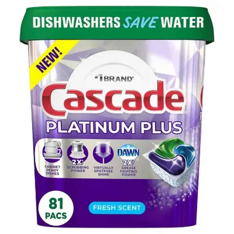 Cascade Platinum plus Actionpacs Dishwasher Detergent Pacs, Fresh Scent (81 Ct.)