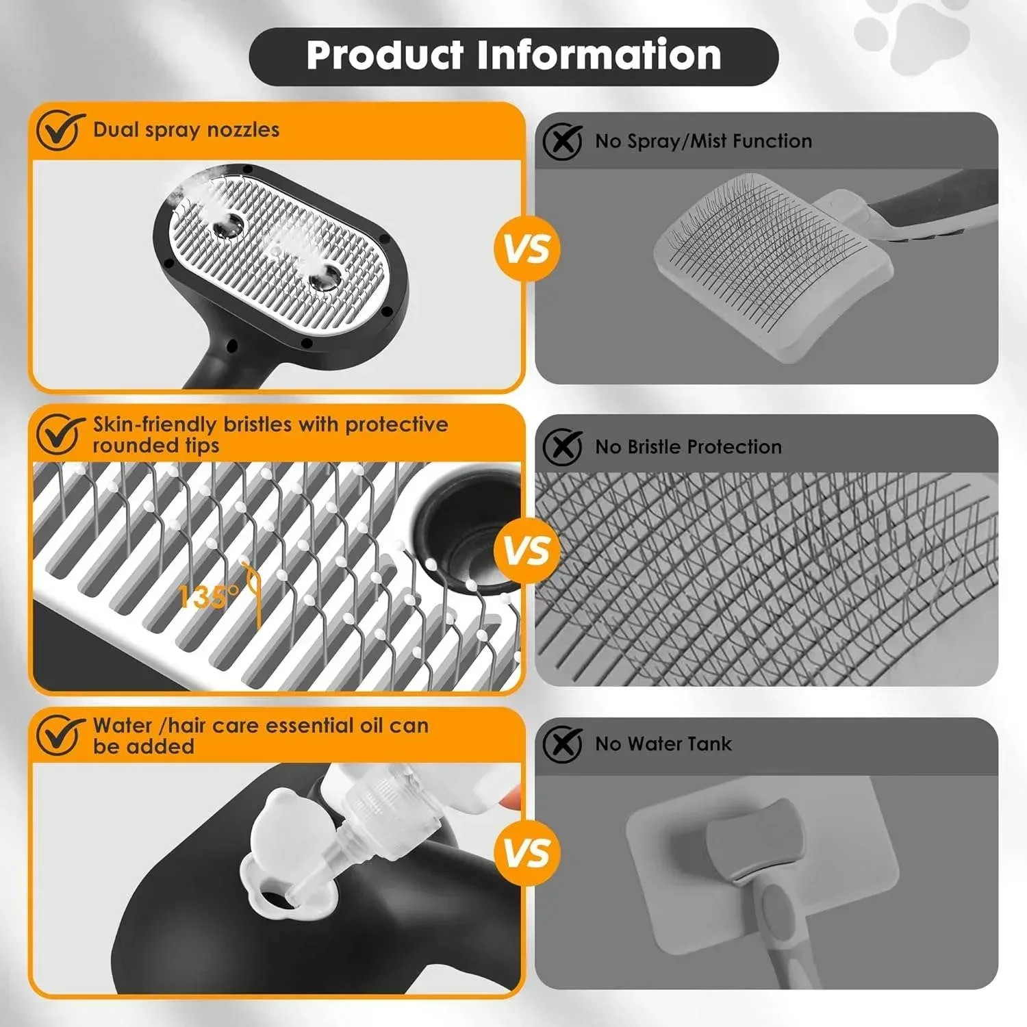 Cat Steam Brush for Grooming and Shedding for Long and Short Hair Pets Deshedding and Hair Removal tool for Dogs & Cats Self Cleaning 4 in 1 Massaging Pet Spray Spritz Defur Comb - Image 4