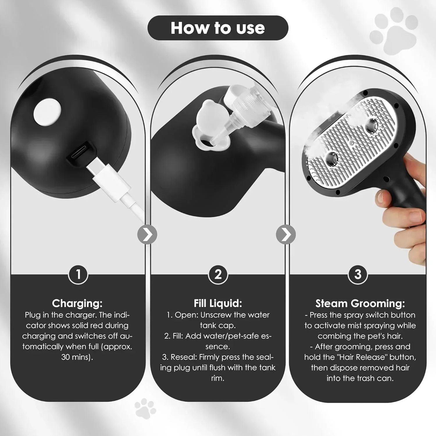 Cat Steam Brush for Grooming and Shedding for Long and Short Hair Pets Deshedding and Hair Removal tool for Dogs & Cats Self Cleaning 4 in 1 Massaging Pet Spray Spritz Defur Comb - Image 5