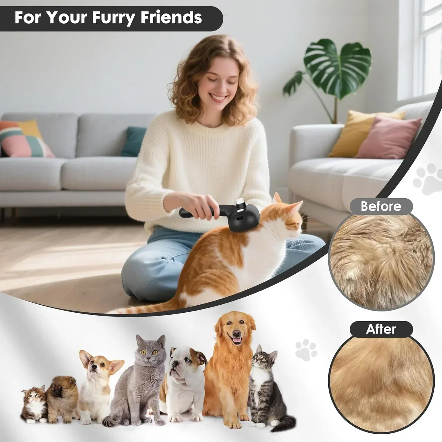 Cat Steam Brush for Grooming and Shedding for Long and Short Hair Pets Deshedding and Hair Removal tool for Dogs & Cats Self Cleaning 4 in 1 Massaging Pet Spray Spritz Defur Comb - Image 6