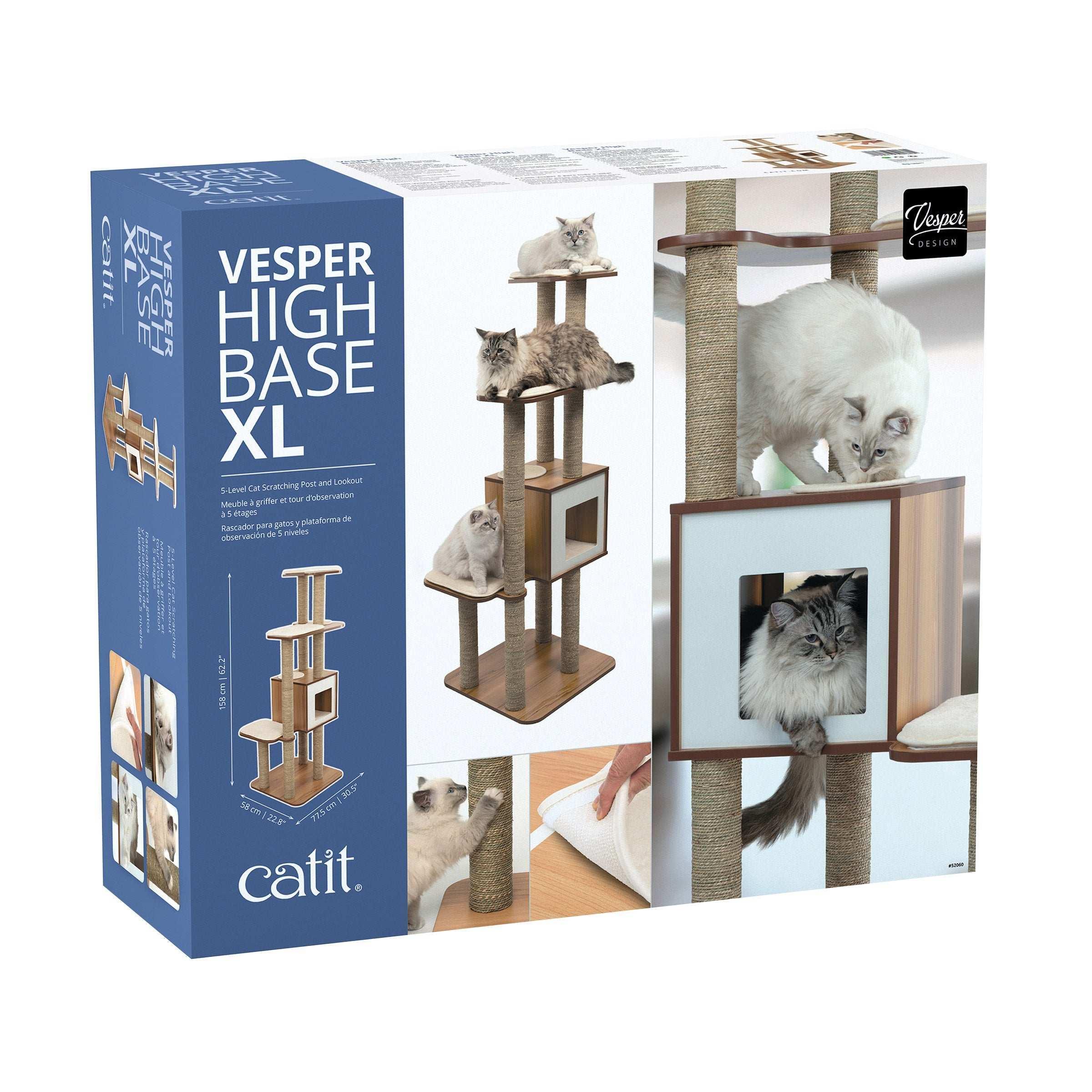 Catit Vesper High Base XL 62 inch Cat Tree, 5 Levels and 1 Condo, Walnut - Image 6