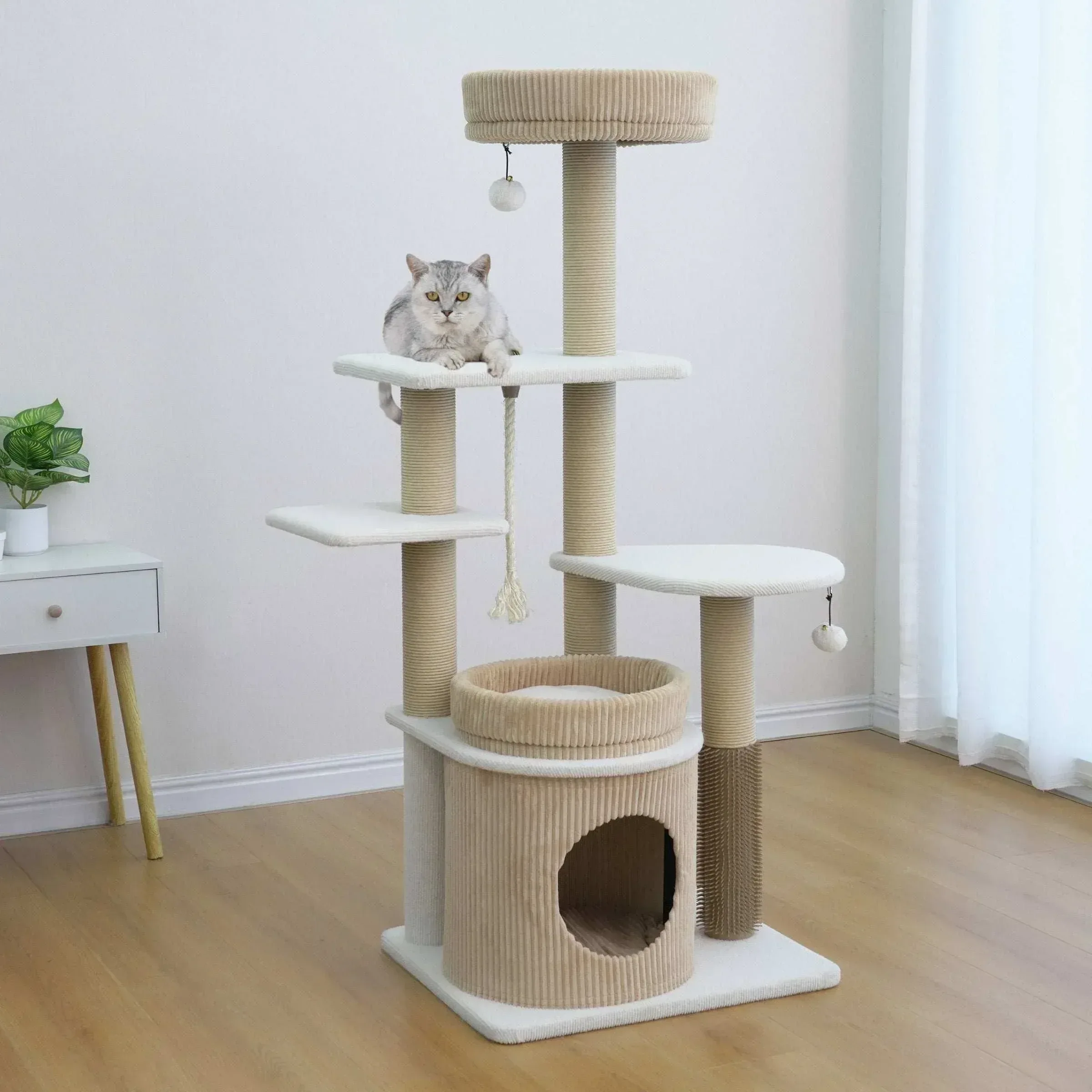 Catry Pasadena 54 inch Cat Tree, With 5 Levels and Condo, Beige - Image 2